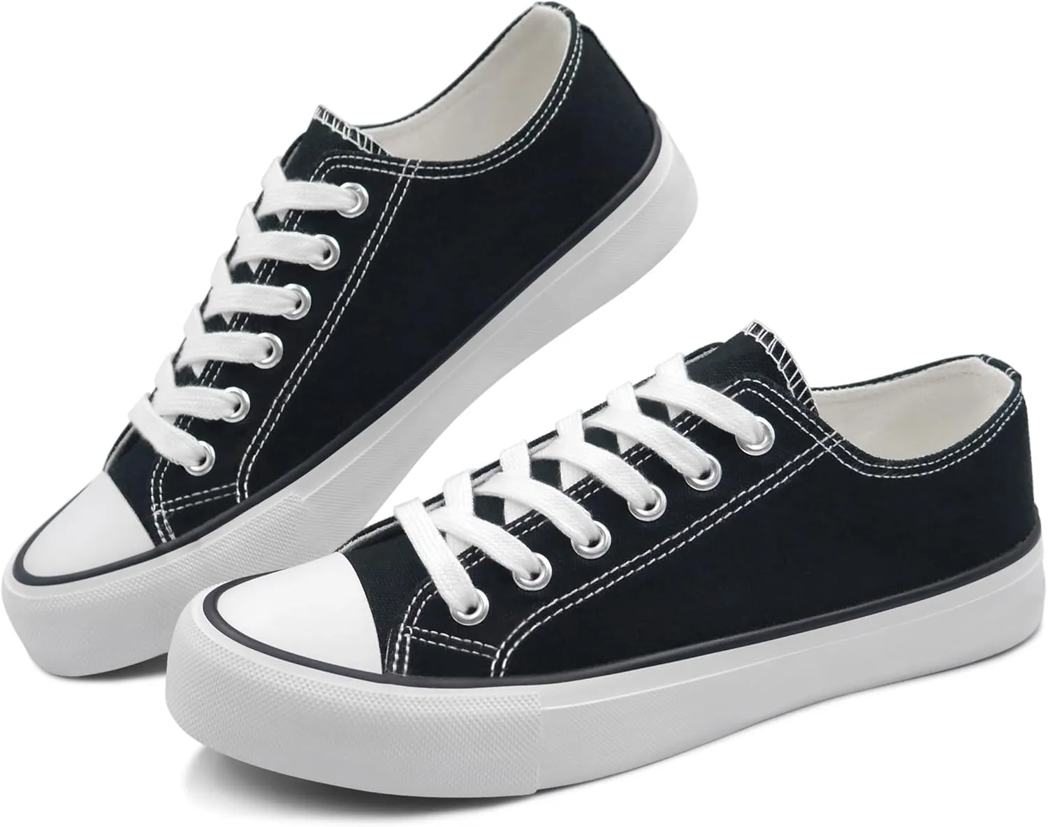 ANTLULU Womens Canvas Shoes Low Top and Lace up Fashion Casual Sneakers Black and White Classic