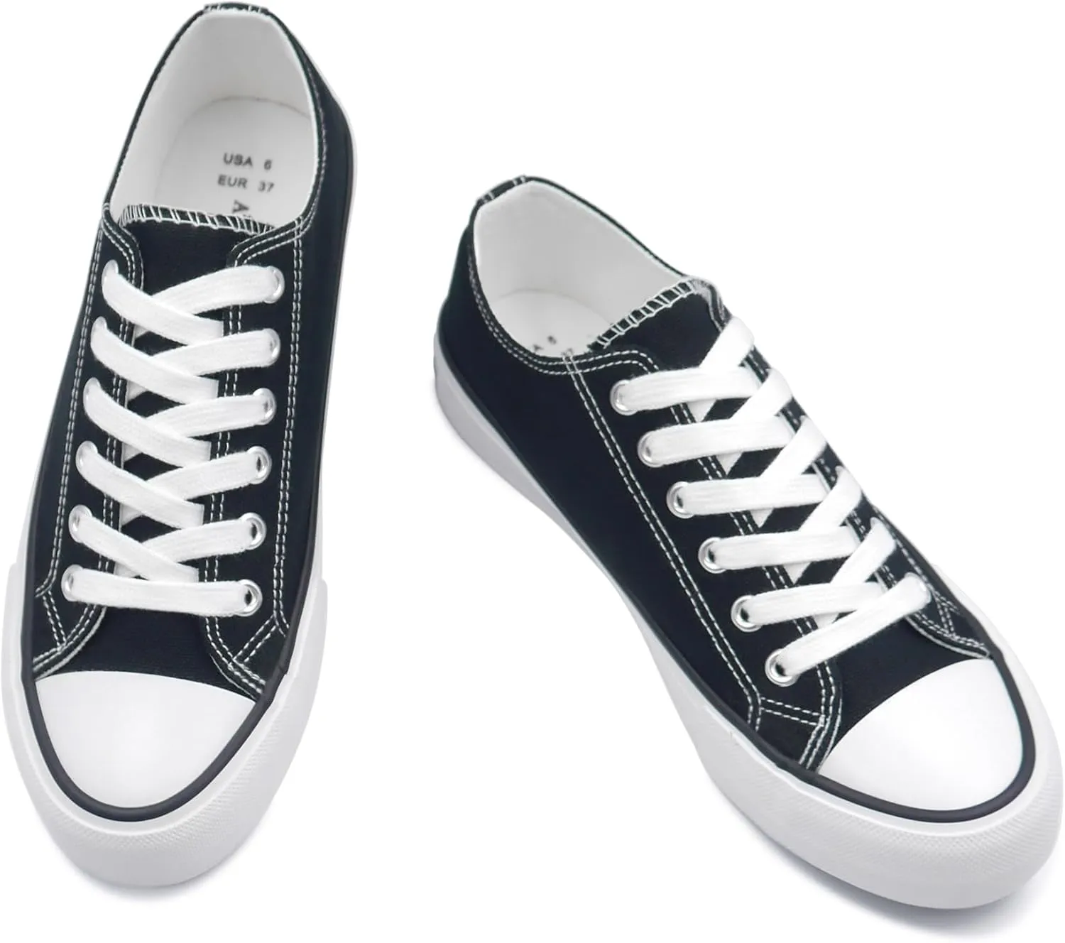 ANTLULU Womens Canvas Shoes Low Top and Lace up Fashion Casual Sneakers Black and White Classic