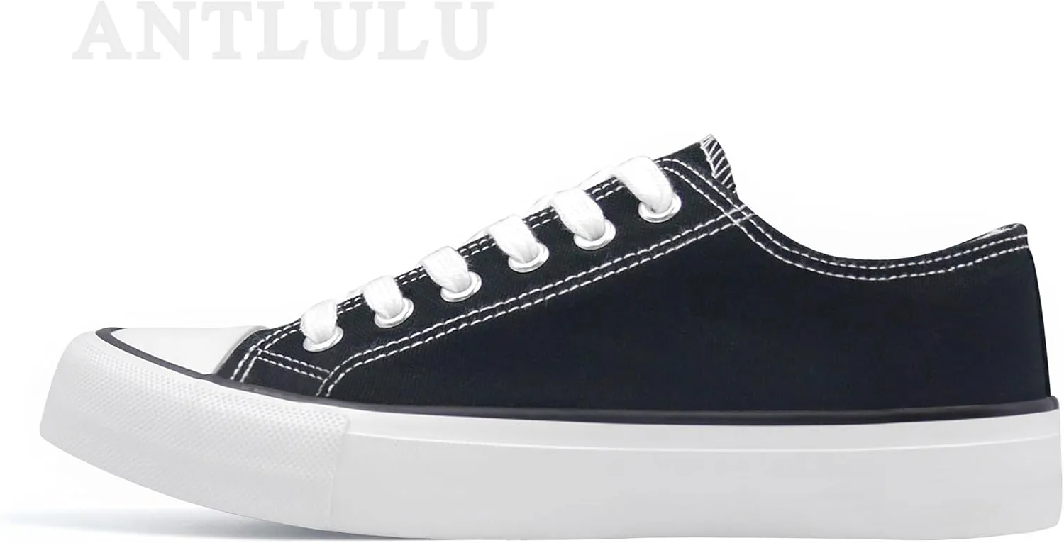 ANTLULU Womens Canvas Shoes Low Top and Lace up Fashion Casual Sneakers Black and White Classic