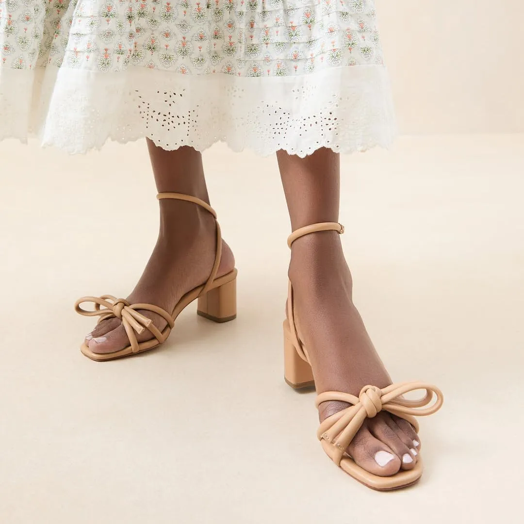 Arqa Bow-embellished Natural Raffia Heeled Sandals for Women Open Squared Toe Block Mid Heel Ankle Strap Sandal Summer Wedding Party Dressy Shoes