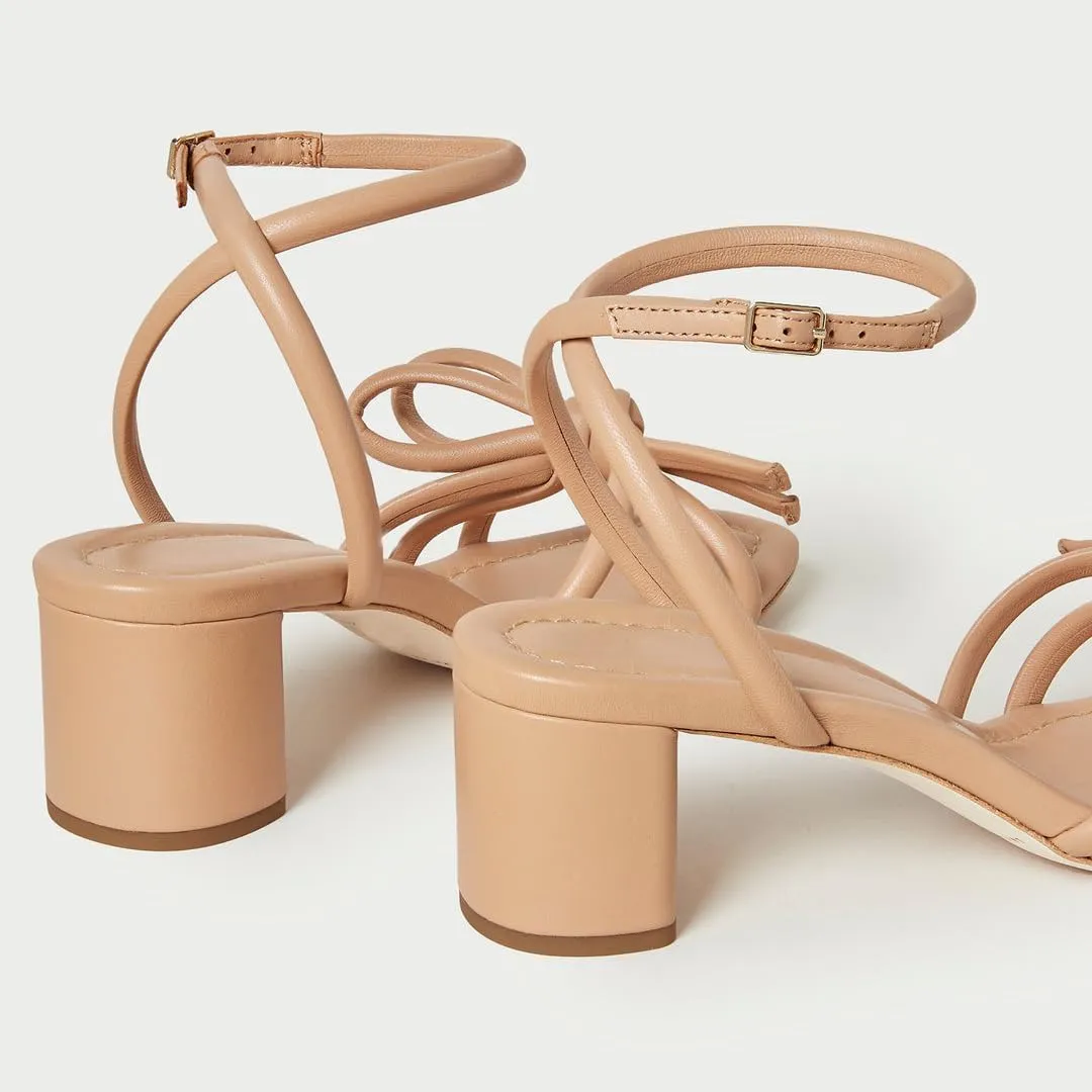 Arqa Bow-embellished Natural Raffia Heeled Sandals for Women Open Squared Toe Block Mid Heel Ankle Strap Sandal Summer Wedding Party Dressy Shoes