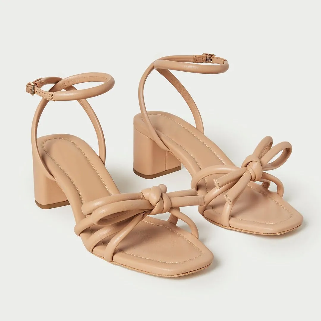 Arqa Bow-embellished Natural Raffia Heeled Sandals for Women Open Squared Toe Block Mid Heel Ankle Strap Sandal Summer Wedding Party Dressy Shoes