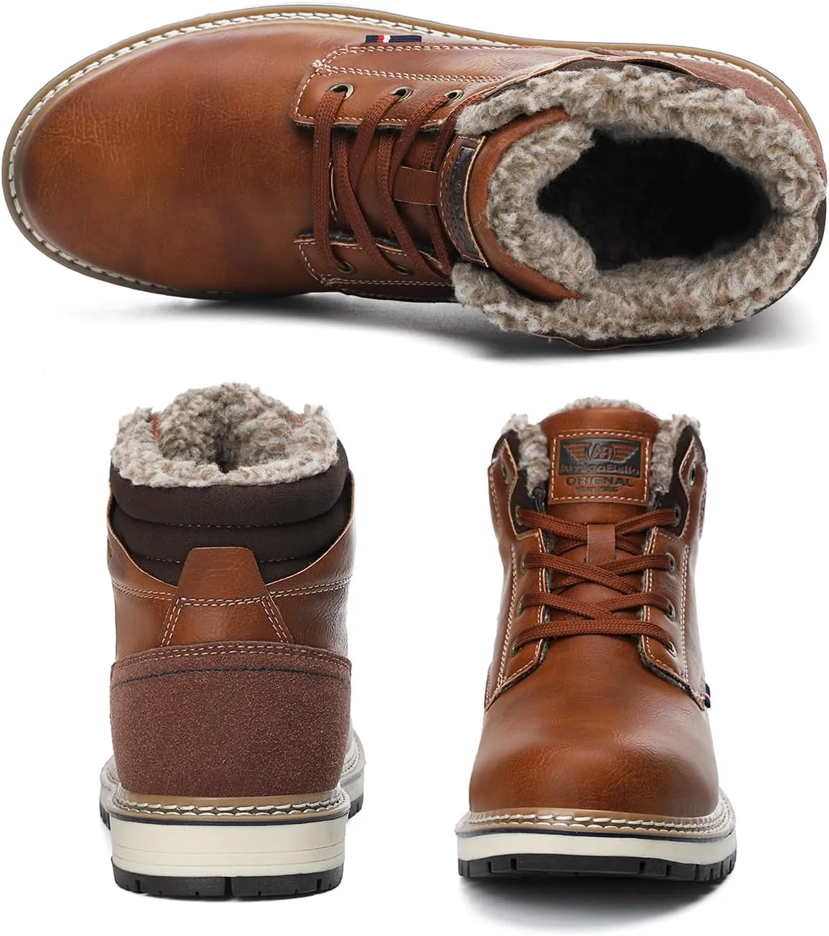 ARRIGO BELLO Mens Winter Boots Snow Casual Booties Warm Fur Mesh Lined Ankle Outdoor Lightweight Non-Slip Trekking Walking Leather Shoes