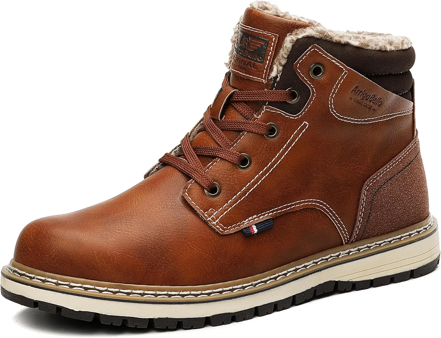 ARRIGO BELLO Mens Winter Boots Snow Casual Booties Warm Fur Mesh Lined Ankle Outdoor Lightweight Non-Slip Trekking Walking Leather Shoes