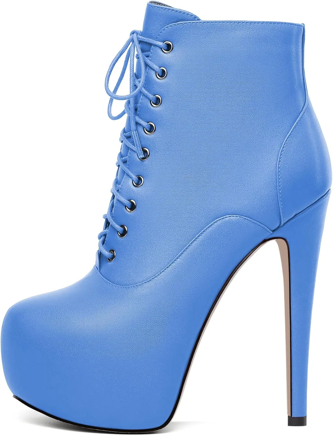AUMOTED Women's Ankle Boots Platform Round Toe Combat Boots Stiletto High Heel Booties Sexy Fashion 6.3" Lace Up Zipper Warm Short Boots