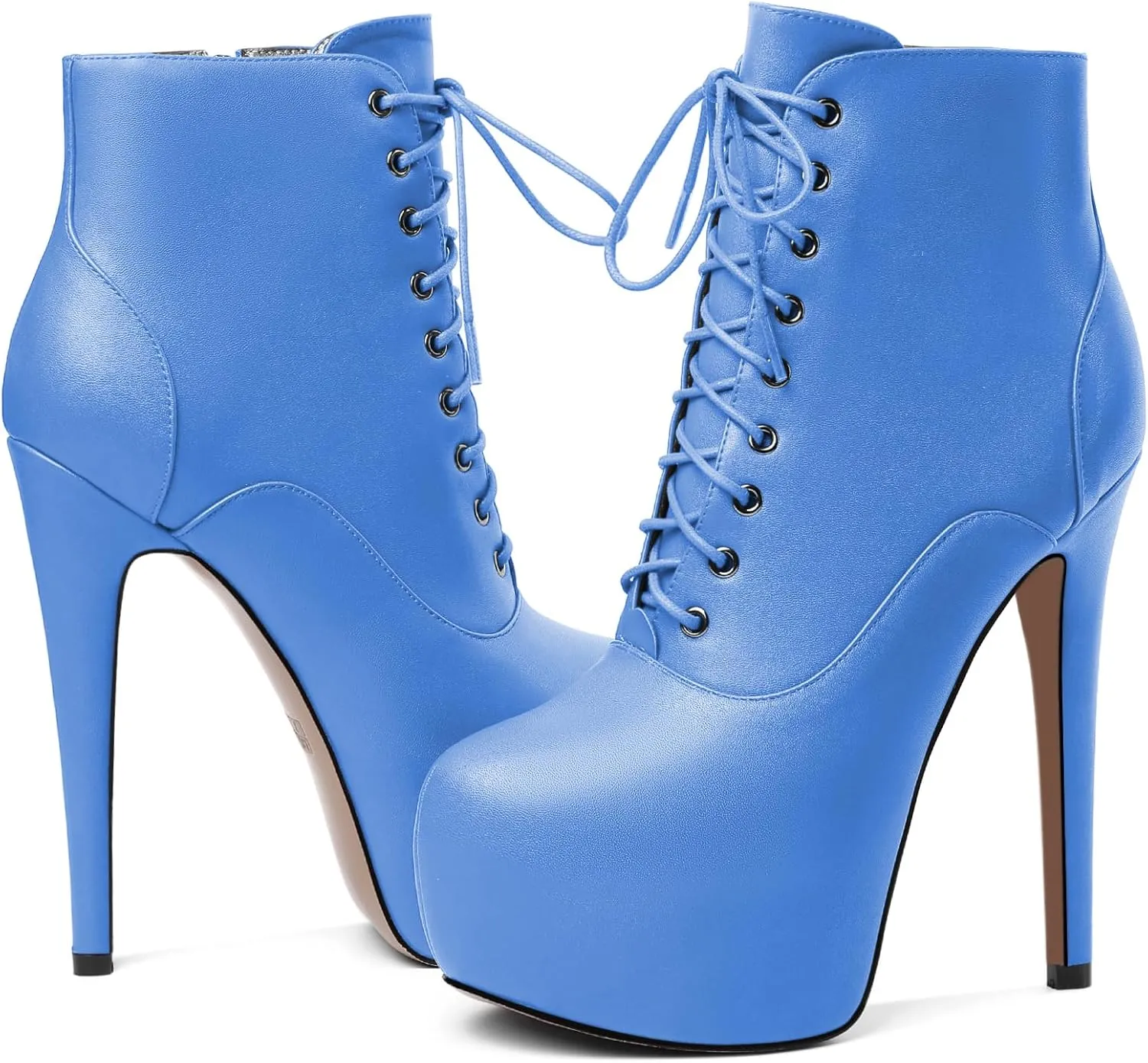 AUMOTED Women's Ankle Boots Platform Round Toe Combat Boots Stiletto High Heel Booties Sexy Fashion 6.3" Lace Up Zipper Warm Short Boots