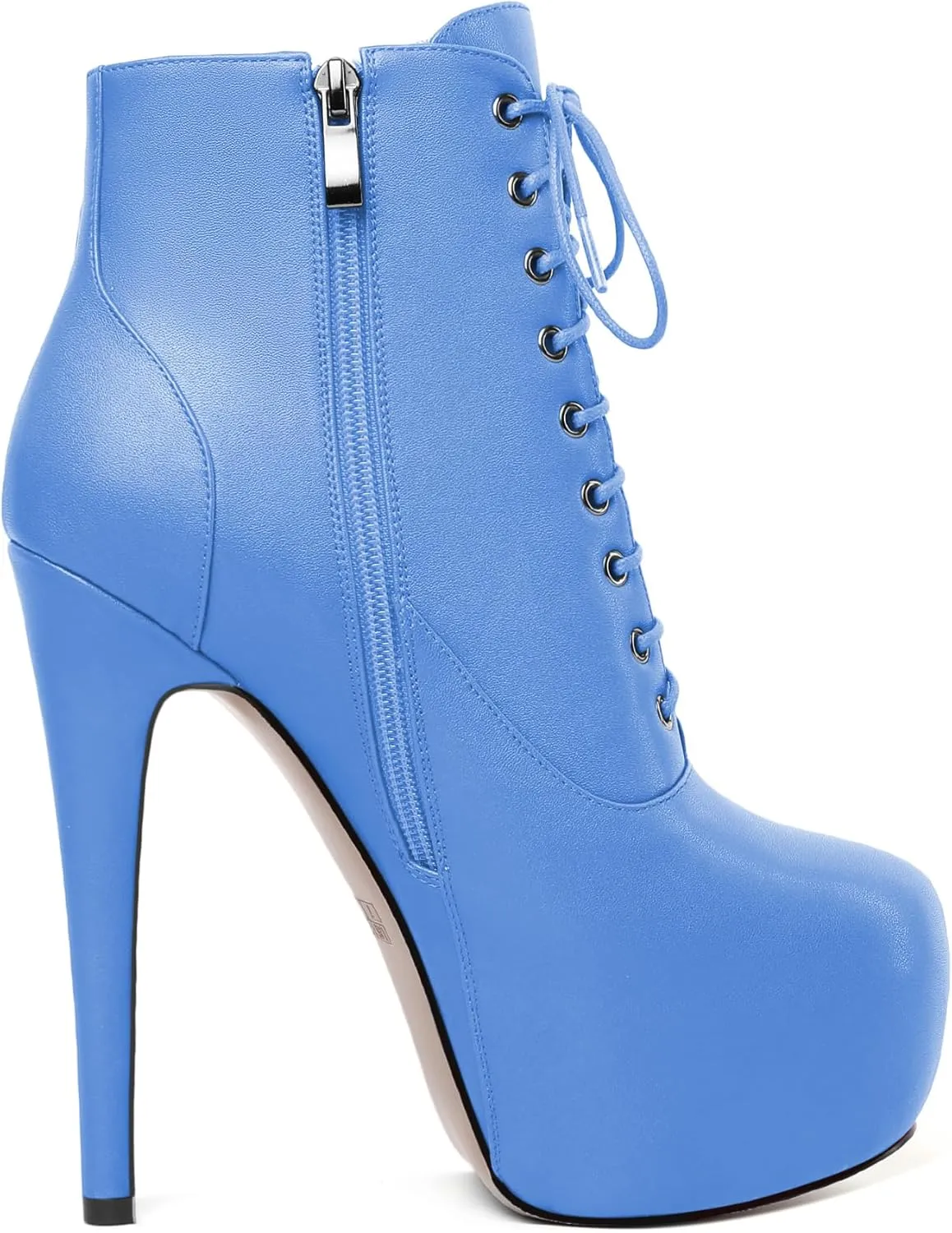 AUMOTED Women's Ankle Boots Platform Round Toe Combat Boots Stiletto High Heel Booties Sexy Fashion 6.3" Lace Up Zipper Warm Short Boots
