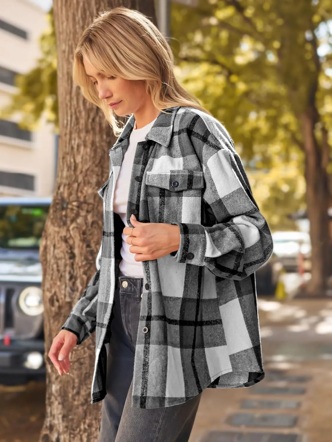 AUTOMET Womens Fall Outfits Fashion Clothes Shackets Flannel Plaid Button Down Long Sleeve Shirts Jackets