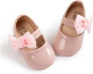 Baby Mary Jane Flats for Girls with Bowknot Cotton Anti Skid Sole Infant First Walker Princess Dress Crib Wedding Shoes