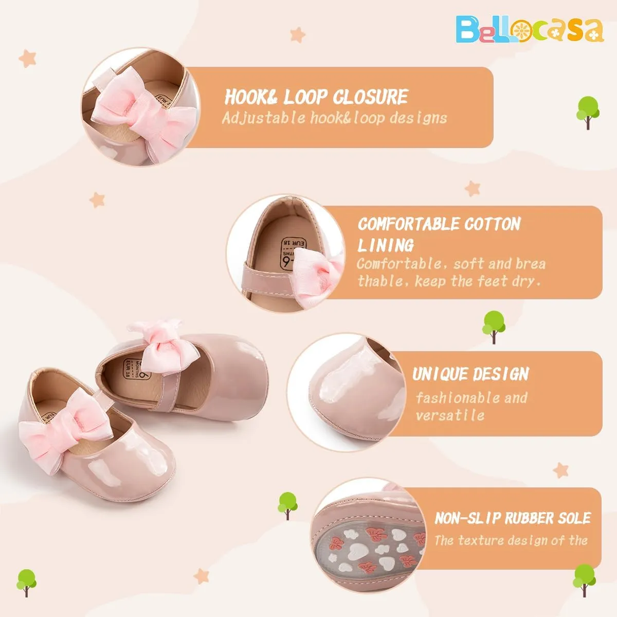Baby Mary Jane Flats for Girls with Bowknot Cotton Anti Skid Sole Infant First Walker Princess Dress Crib Wedding Shoes