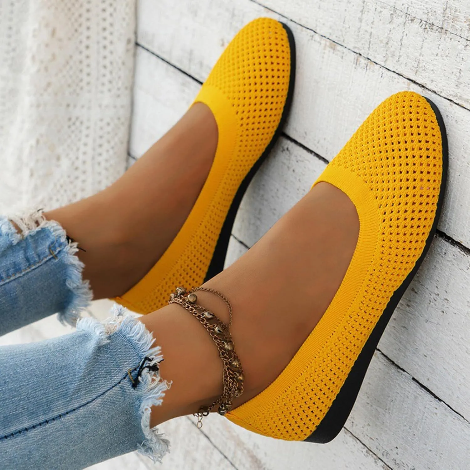 Ballet Flats Shoes For Women Wide Width Dress Shoes Round Toe Slip On Ballerina Walking Low Wedge Casual Sandals