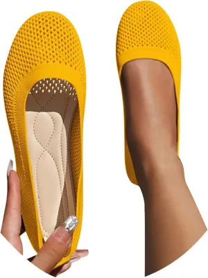Ballet Flats Shoes For Women Wide Width Dress Shoes Round Toe Slip On Ballerina Walking Low Wedge Casual Sandals