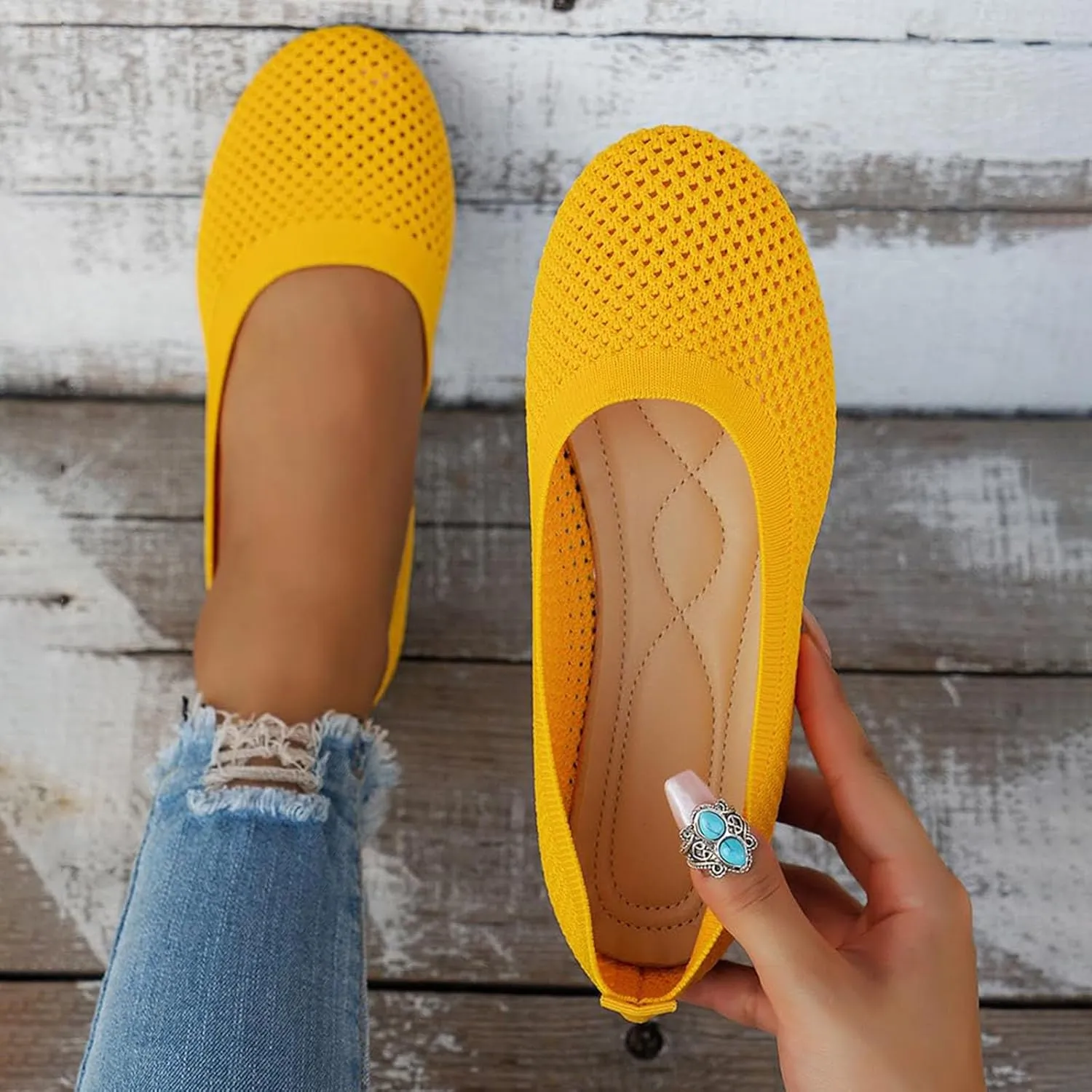 Ballet Flats Shoes For Women Wide Width Dress Shoes Round Toe Slip On Ballerina Walking Low Wedge Casual Sandals