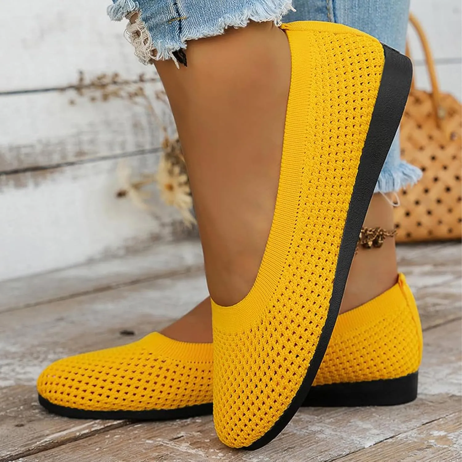 Ballet Flats Shoes For Women Wide Width Dress Shoes Round Toe Slip On Ballerina Walking Low Wedge Casual Sandals