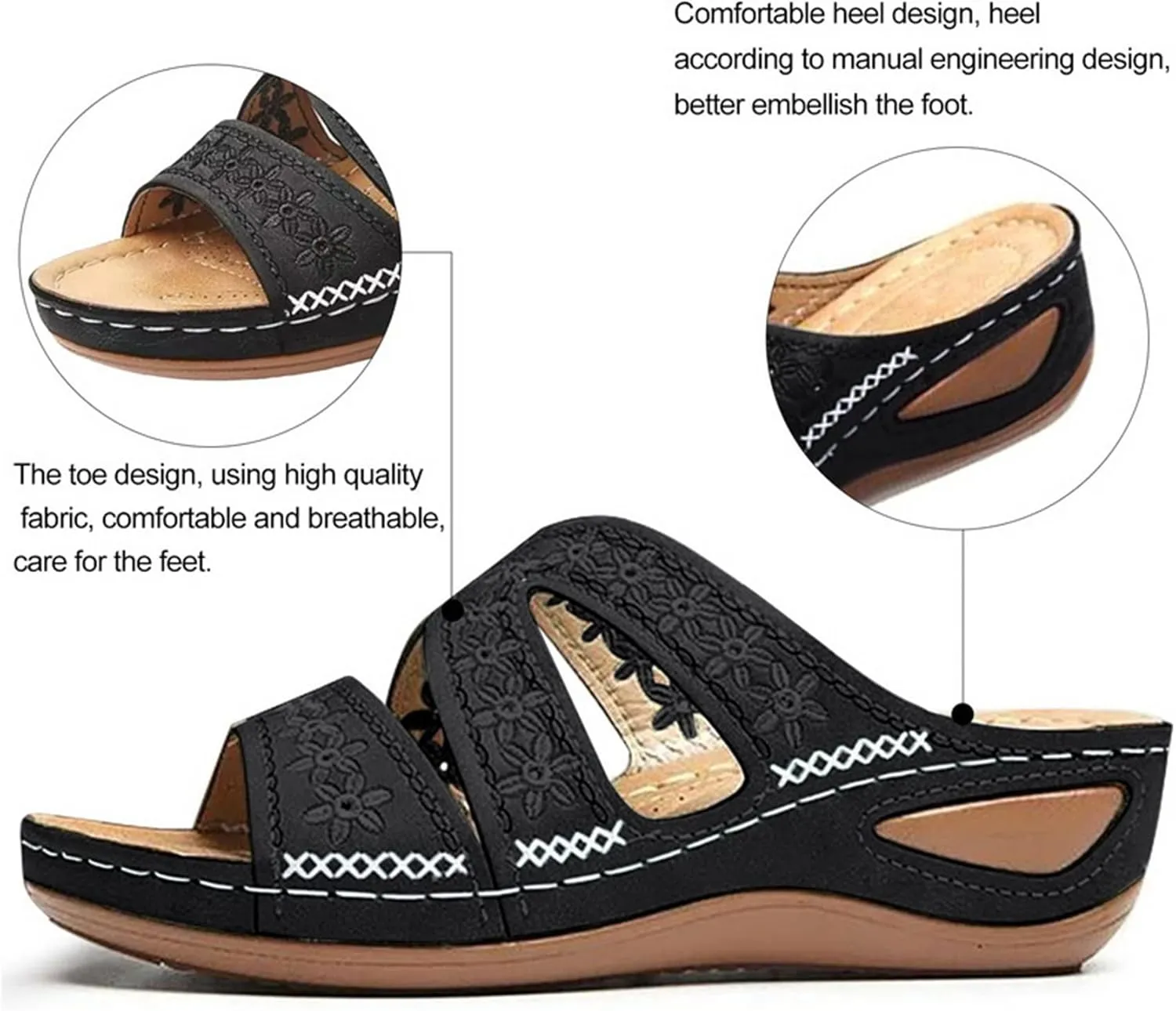BBPM Women's Dressy Fish Mouth Wedge Sandals Open Toe Platform Boho Shoes Dressy Summer Outdoor Casual Embroidery Beach Slippers for Women,Purple,EU35/US4.5