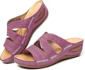 BBPM Women's Dressy Fish Mouth Wedge Sandals Open Toe Platform Boho Shoes Dressy Summer Outdoor Casual Embroidery Beach Slippers for Women,Purple,EU35/US4.5