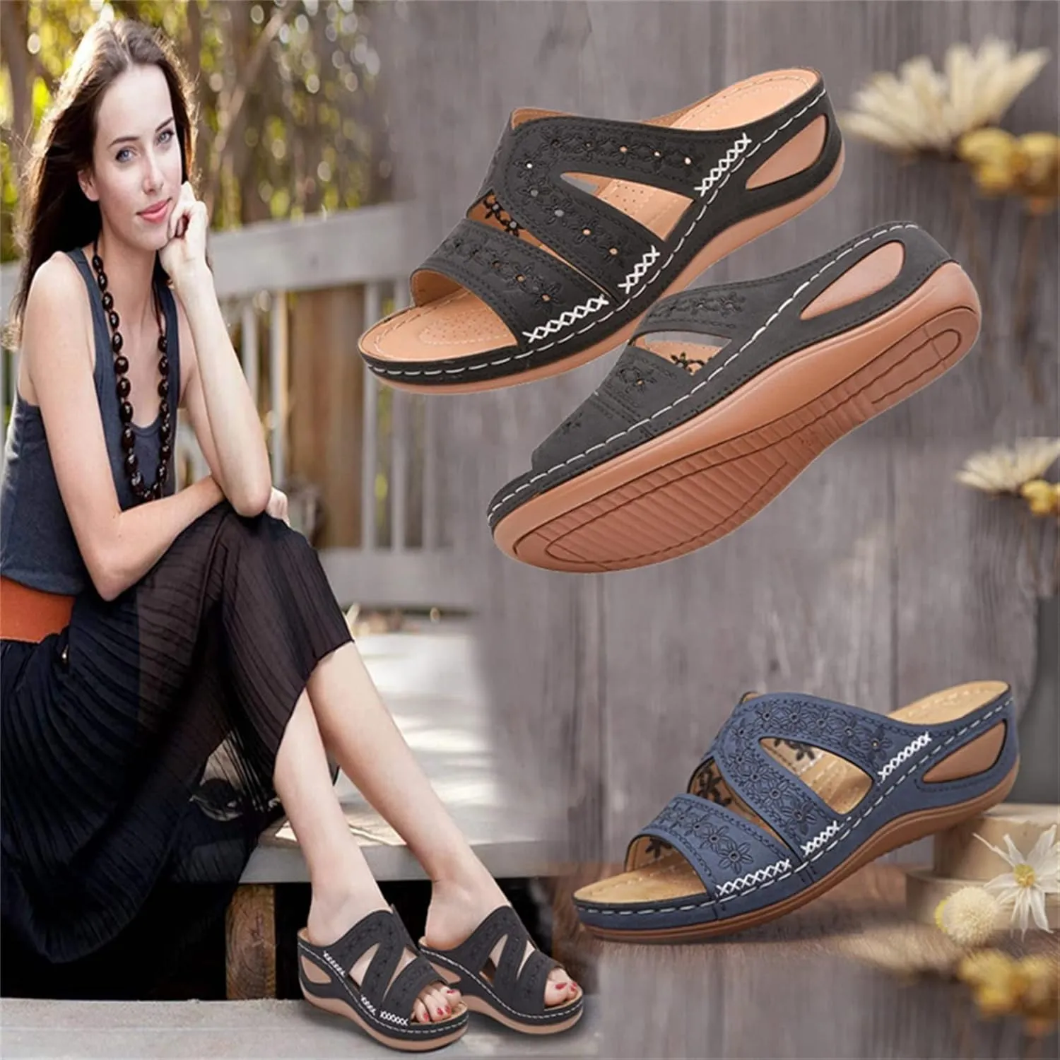 BBPM Women's Dressy Fish Mouth Wedge Sandals Open Toe Platform Boho Shoes Dressy Summer Outdoor Casual Embroidery Beach Slippers for Women,Purple,EU35/US4.5