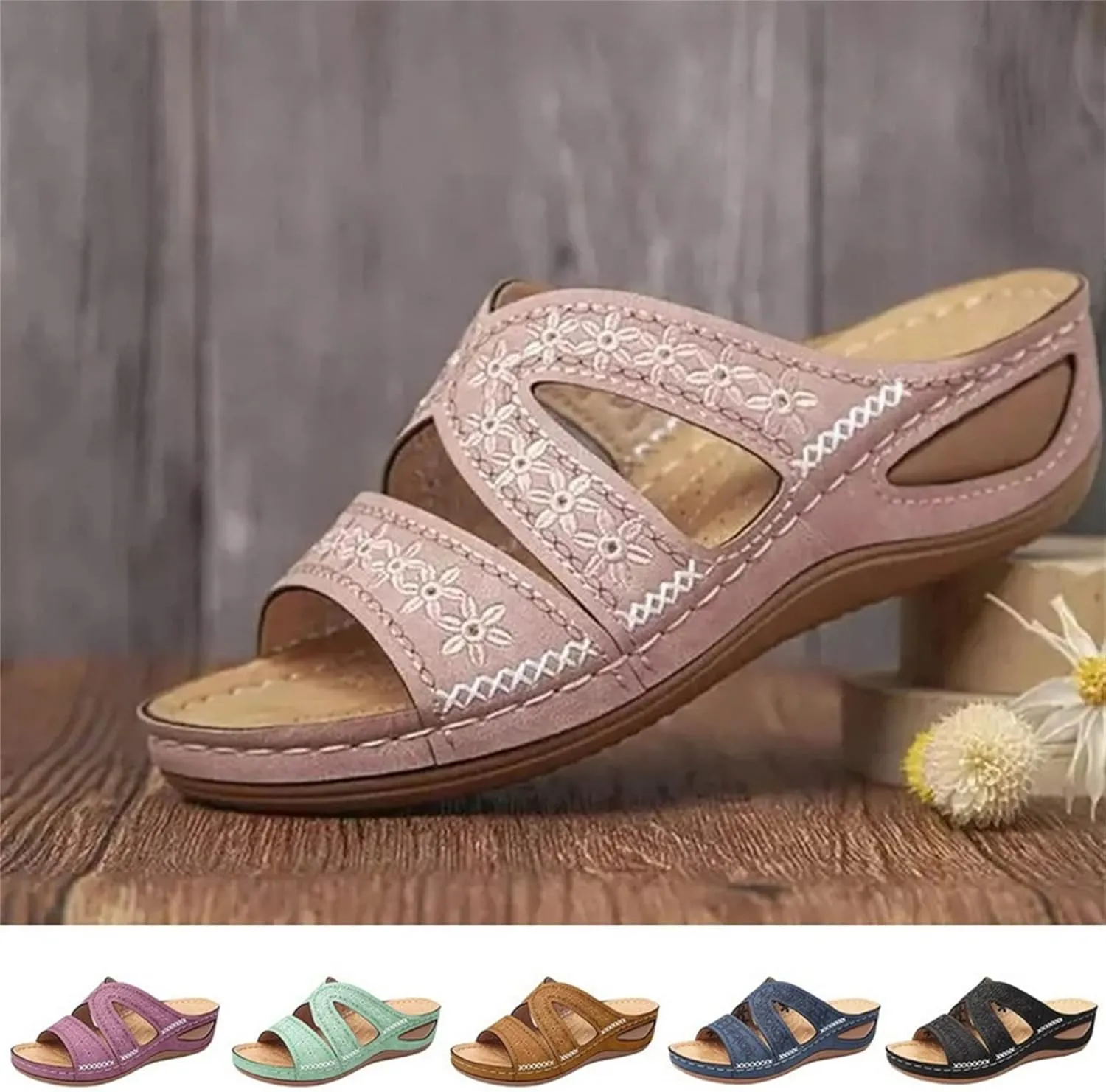 BBPM Women's Dressy Fish Mouth Wedge Sandals Open Toe Platform Boho Shoes Dressy Summer Outdoor Casual Embroidery Beach Slippers for Women,Purple,EU35/US4.5