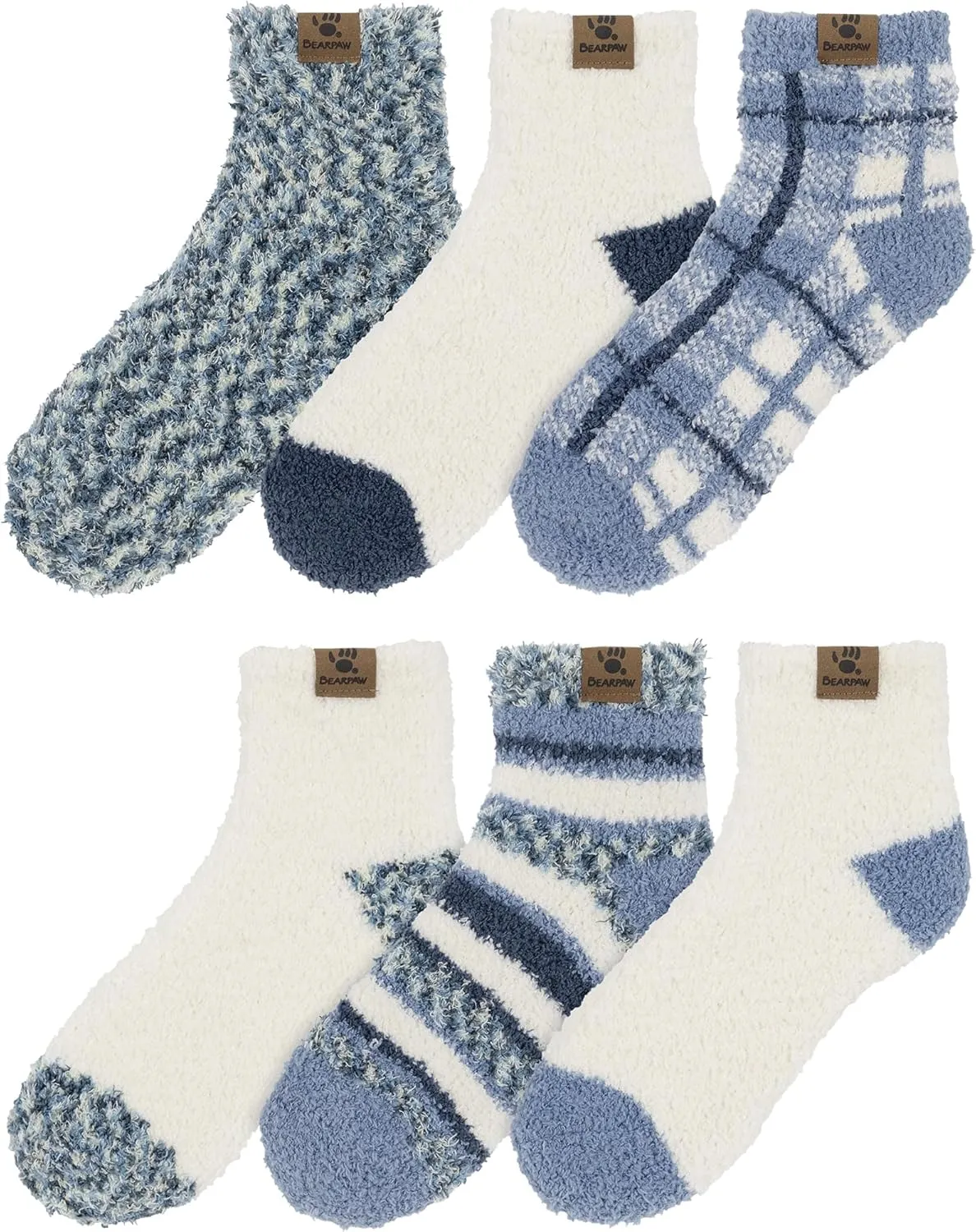 BEARPAW Ladies 6 Pair Pack Cozy Super Soft Warm Lounge Socks Multi Color Patterned Ankle and Low Cut Packs