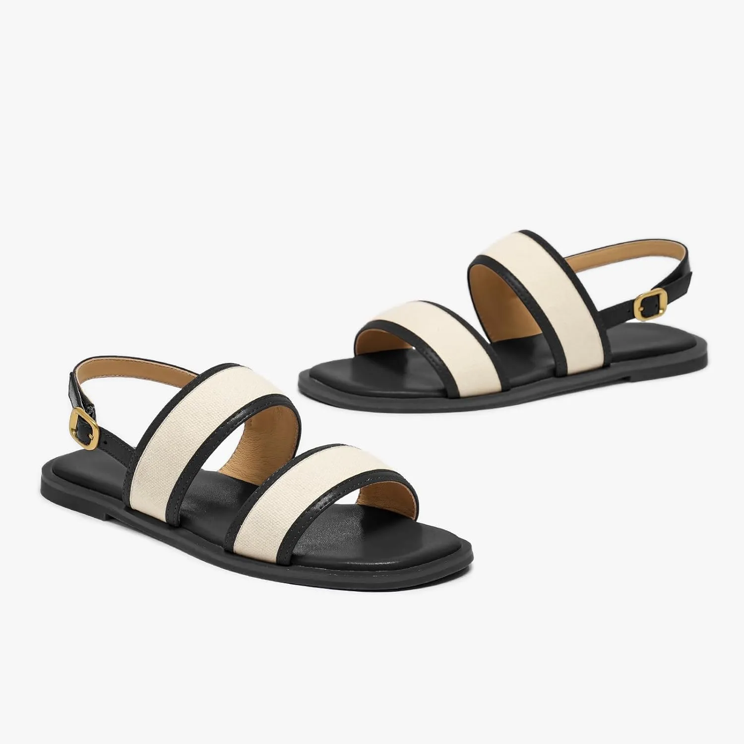 BEAU TODAY Flat Sandals for Women, Women’s Leather Sandals with Back Strap, Open Toe Summer Shoes Buckle Comfortable Dress Sandals Shoes for Women