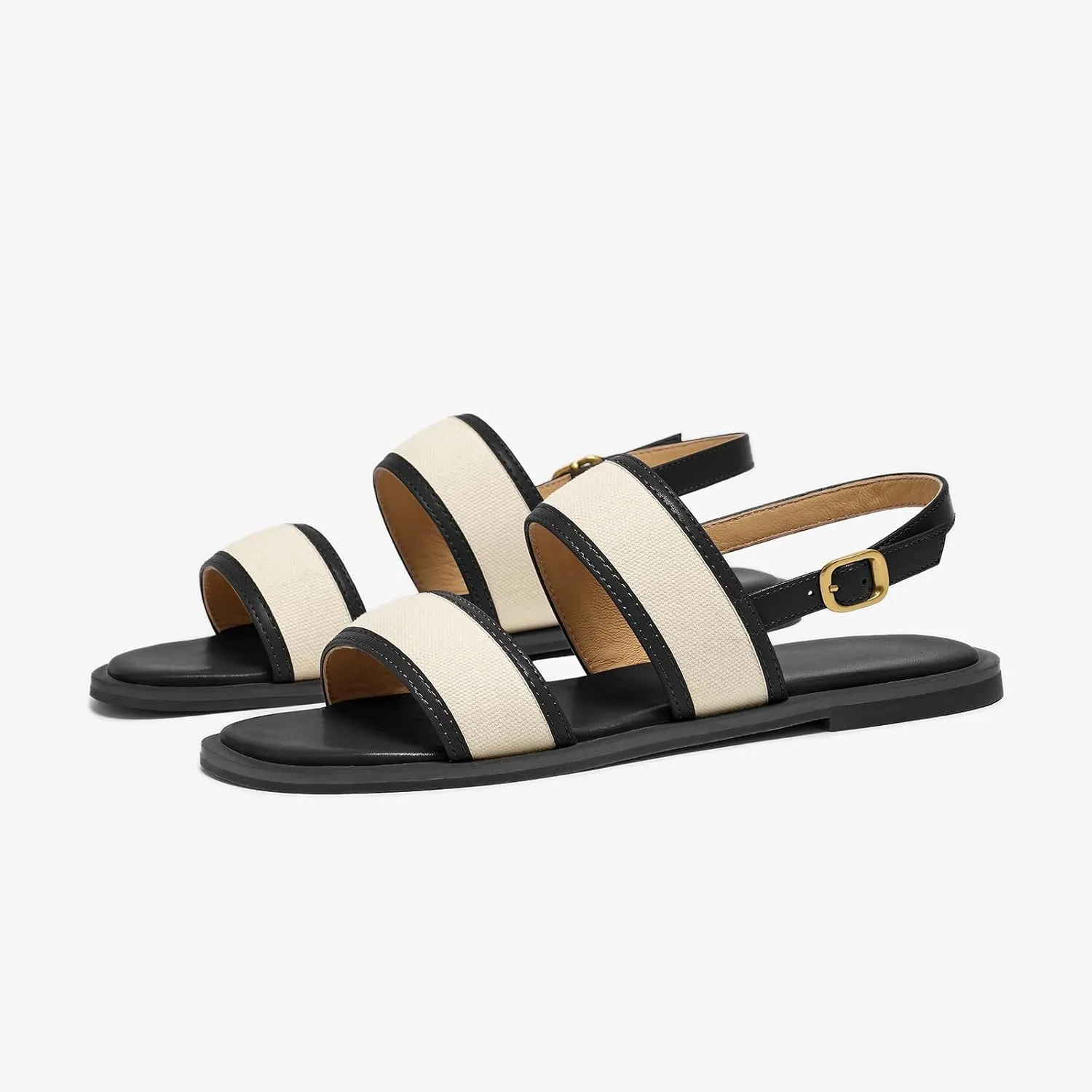 BEAU TODAY Flat Sandals for Women, Women’s Leather Sandals with Back Strap, Open Toe Summer Shoes Buckle Comfortable Dress Sandals Shoes for Women