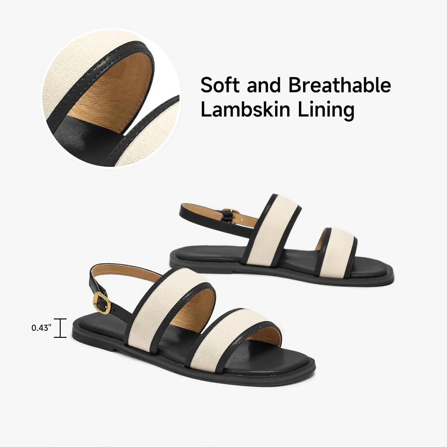 BEAU TODAY Flat Sandals for Women, Women’s Leather Sandals with Back Strap, Open Toe Summer Shoes Buckle Comfortable Dress Sandals Shoes for Women