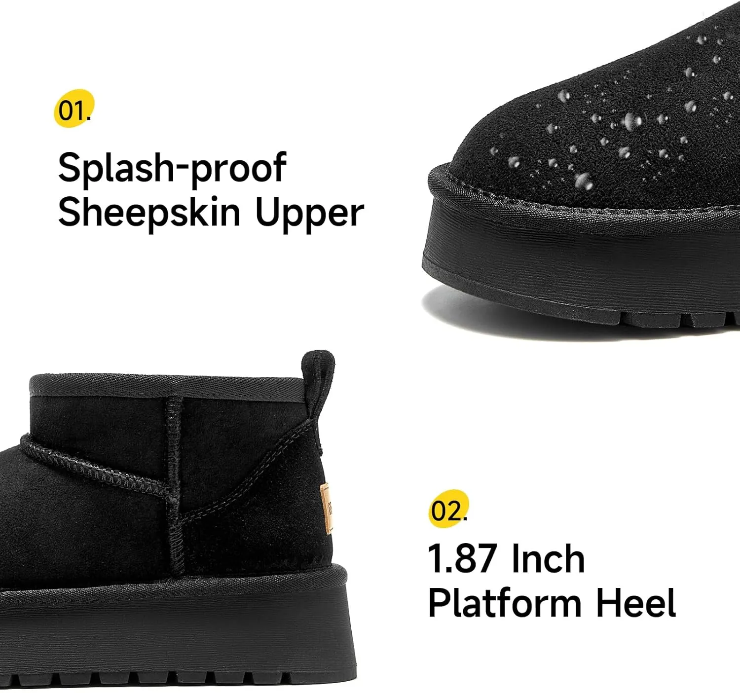 BEAU TODAY Womens Platform Ankle Boots Genuine Sheepskin Mini Boots for Women Comfortable Anti-Slip Snow Boots Pull-on Walking Winter Boots Outdoors