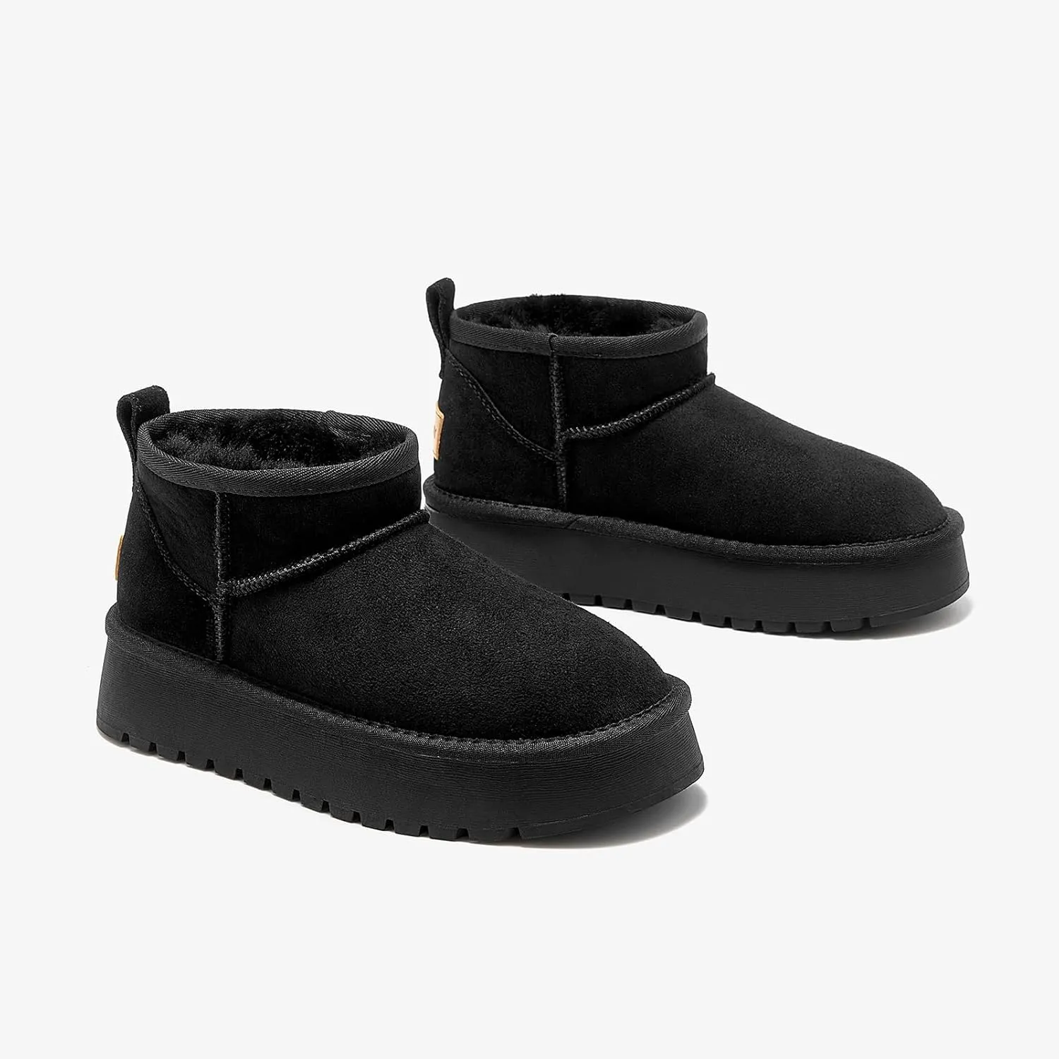 BEAU TODAY Womens Platform Ankle Boots Genuine Sheepskin Mini Boots for Women Comfortable Anti-Slip Snow Boots Pull-on Walking Winter Boots Outdoors