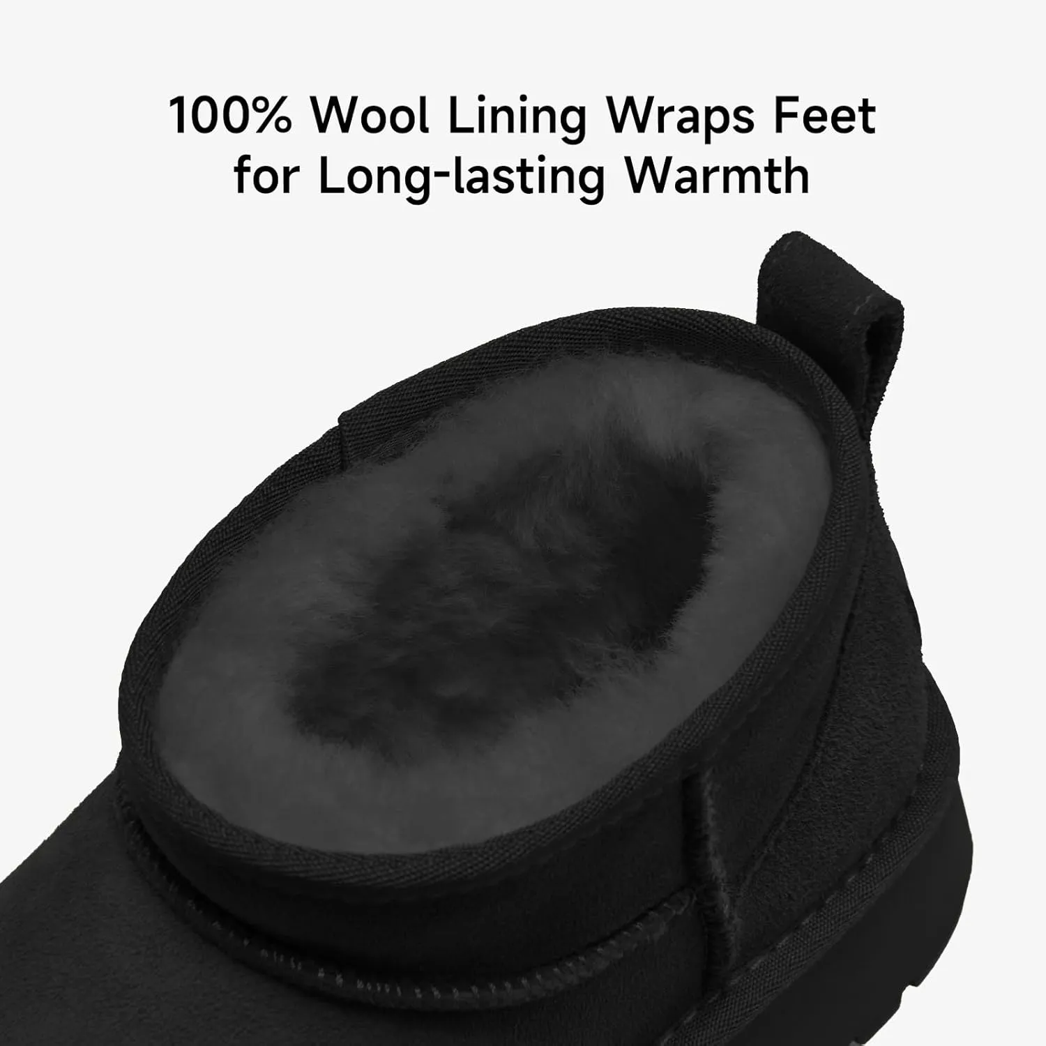 BEAU TODAY Womens Platform Ankle Boots Genuine Sheepskin Mini Boots for Women Comfortable Anti-Slip Snow Boots Pull-on Walking Winter Boots Outdoors