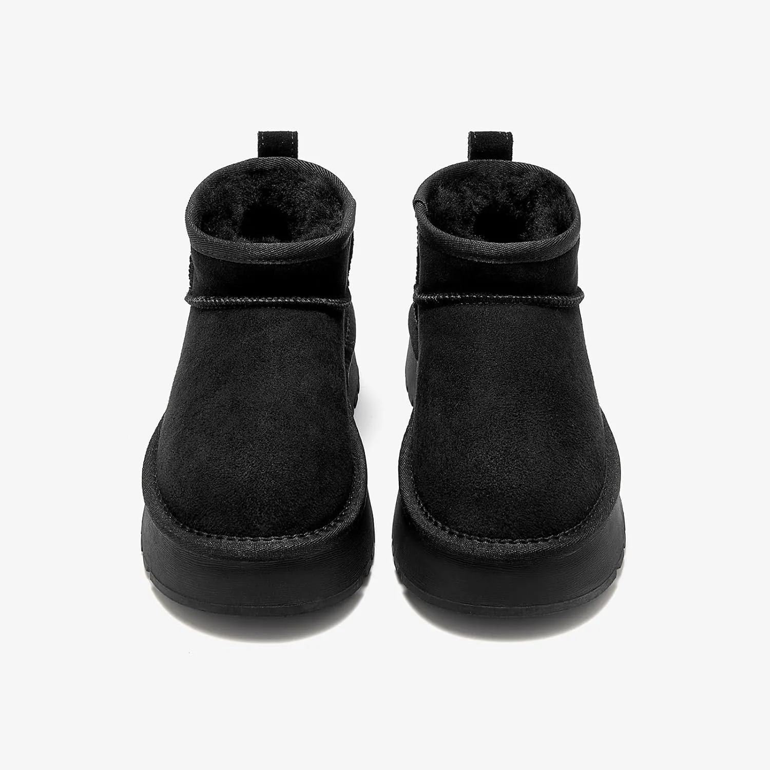 BEAU TODAY Womens Platform Ankle Boots Genuine Sheepskin Mini Boots for Women Comfortable Anti-Slip Snow Boots Pull-on Walking Winter Boots Outdoors