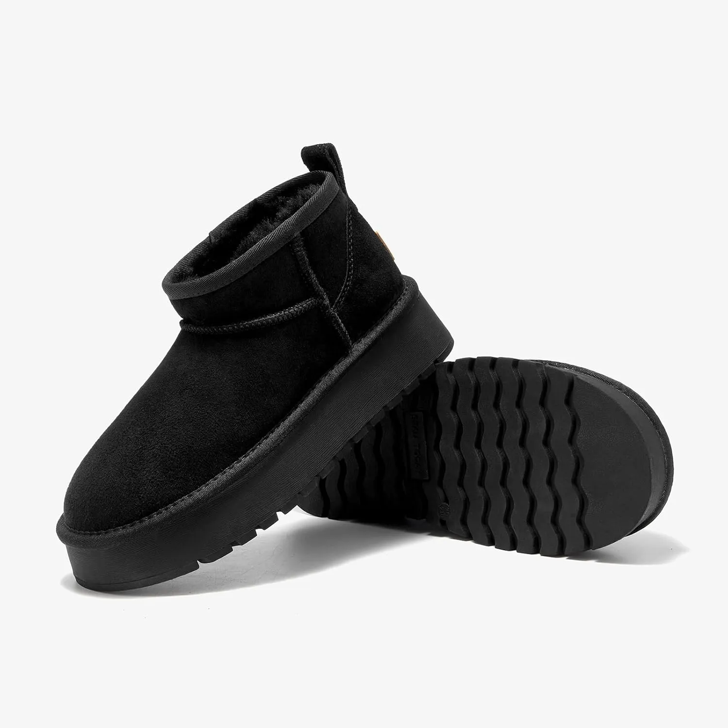 BEAU TODAY Womens Platform Ankle Boots Genuine Sheepskin Mini Boots for Women Comfortable Anti-Slip Snow Boots Pull-on Walking Winter Boots Outdoors