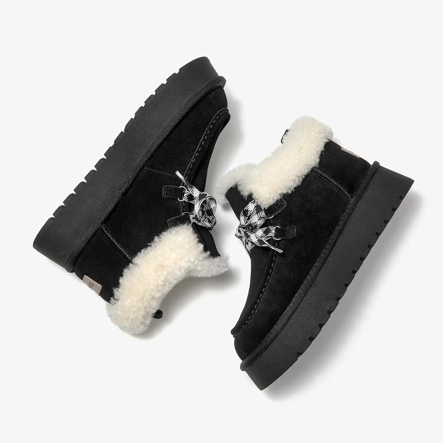 BEAU TODAY Womens Winter Snow Boots, Fur Lined Ankle Booties for Women Warm Boots, Chunky Platform Lace-up Boots Shoes Suede Leather Non-slip Warm Winter Shoes
