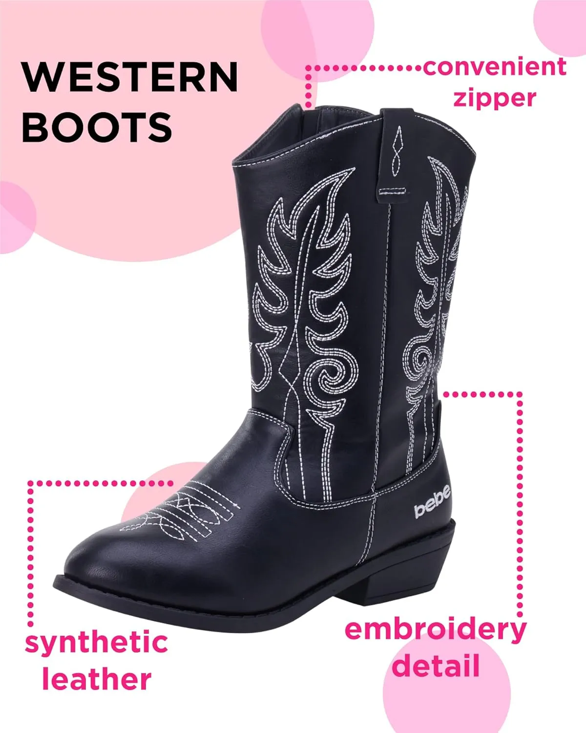 bebe Girls' Cowboy Boots - Classic Western Country Cowgirl Boots - Mid Calf Riding Shoes for Toddlers Little and Big Girls