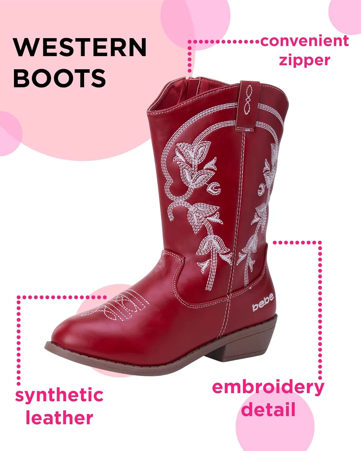 bebe Girls' Cowboy Boots - Classic Western Country Cowgirl Boots - Mid Calf Riding Shoes for Toddlers Little and Big Girls