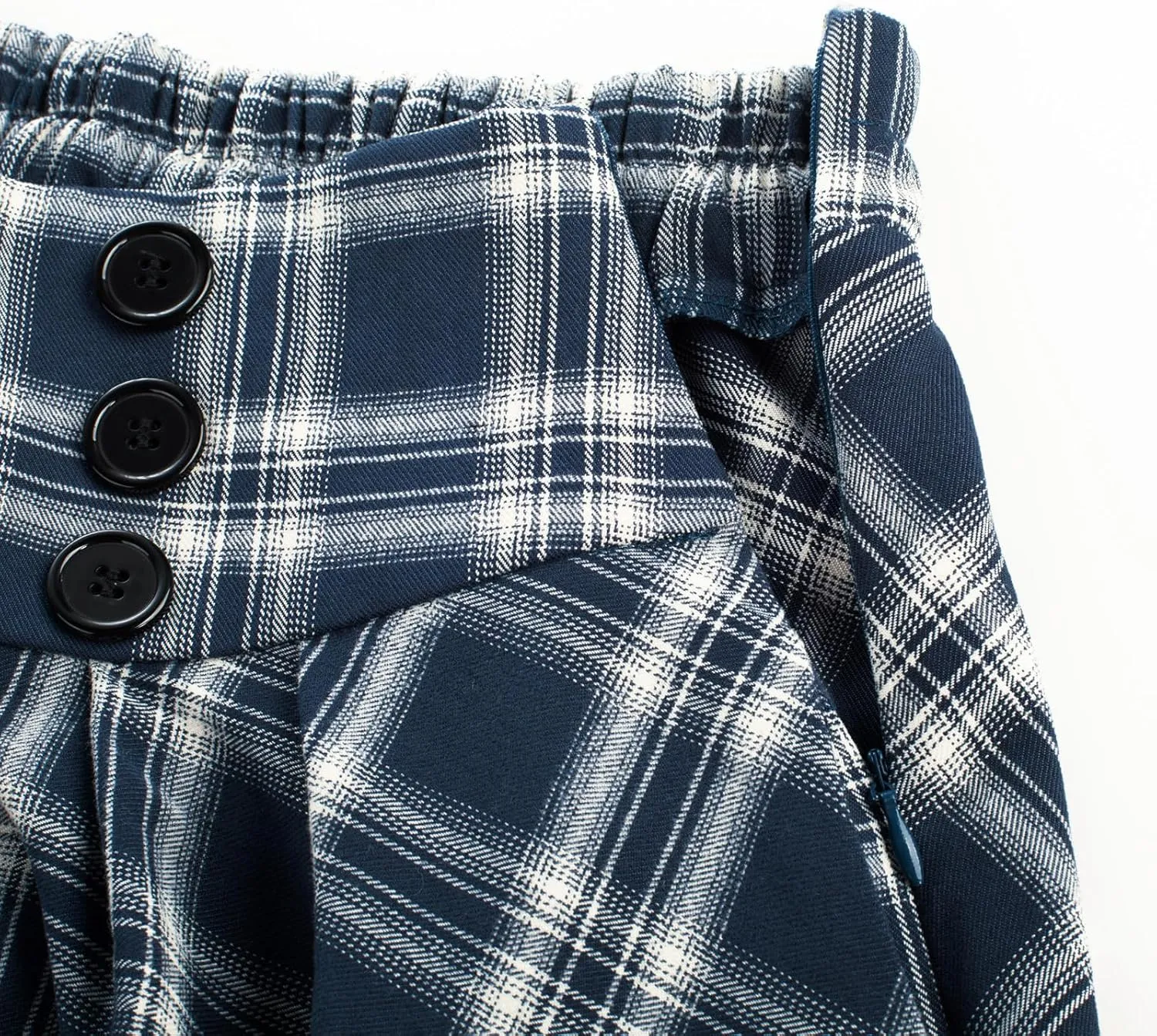 Belle Poque Vintage Plaid Skirt for Women High Waisted Midi A-line Skirts Pleated Skirt with Pockets
