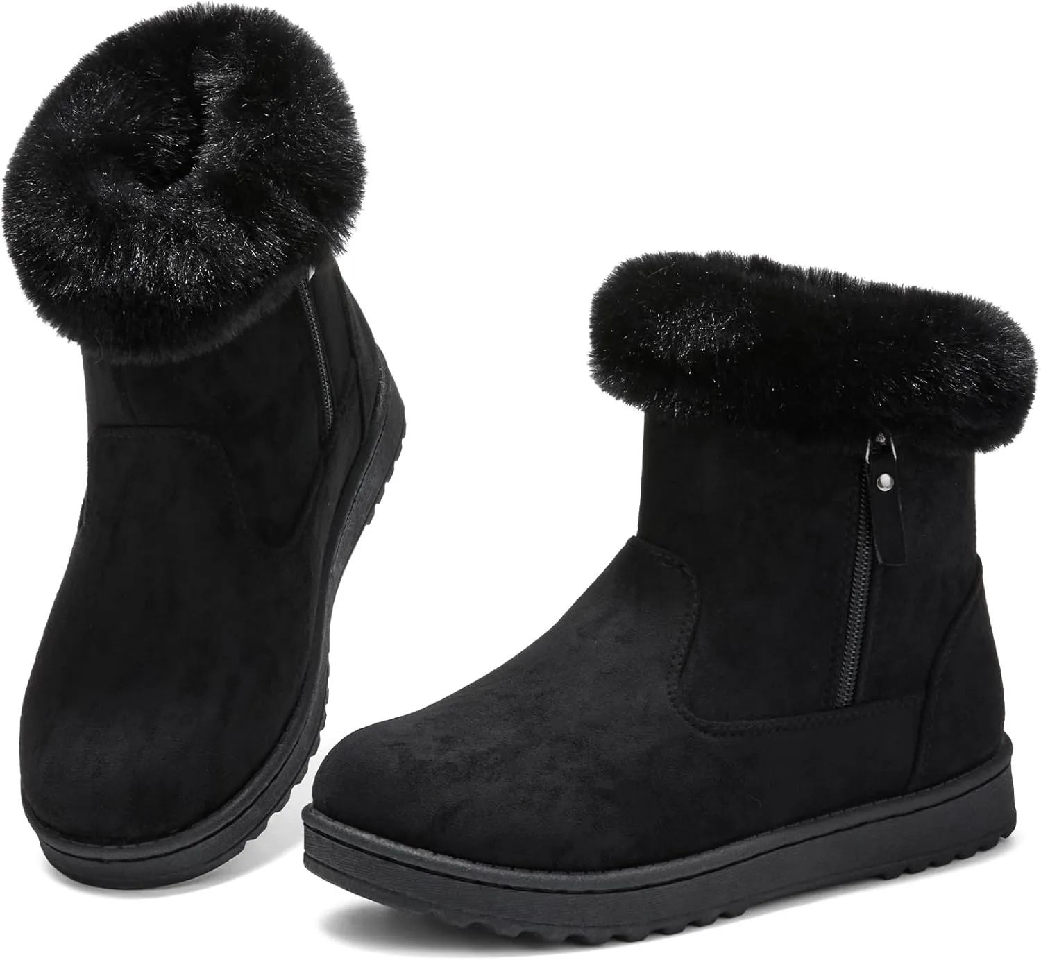 BENPAO Women's Winter Snow Boots - Fuzzy Mini Short Suede Ankle Booties with Zipper