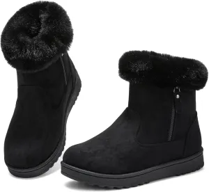 BENPAO Women's Winter Snow Boots - Fuzzy Mini Short Suede Ankle Booties with Zipper