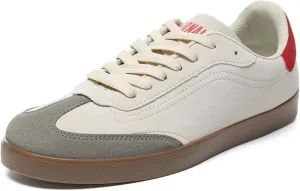 Bernal Men's Fashion Sneakers Low Top Walking Travel Shoes Daily Comfortable Casual Lace-up Tennis Sneakers Gymnastics Skate Shoes Court Sneakers (Grey Red 10.5)