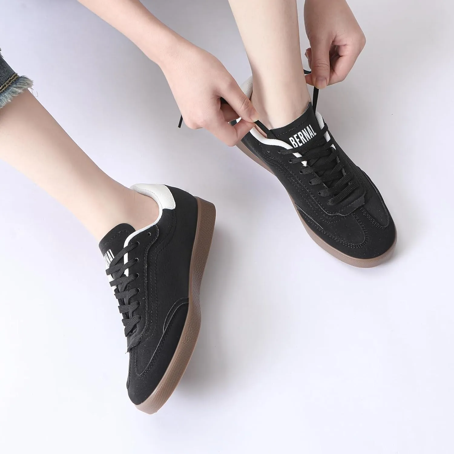 Bernal Women's Fashion Sneakers Flat Low-Top Lace-Up Comfortable Casual Tennis Shoes Walking Travel Shoes Dress Sneakers