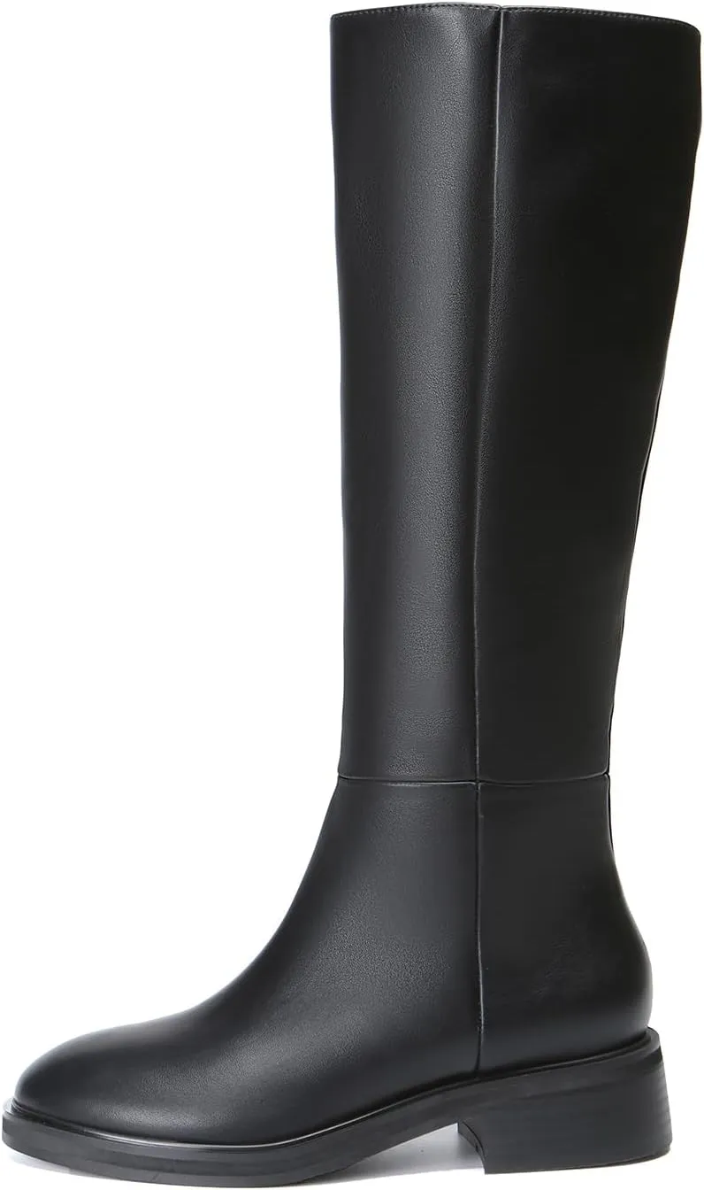 Bernal Women's Knee High Boots Side Zipper Low Chunky Heel Boots Comfortable Classic Round Toe Boots Riding Boots for Ladies Fall Winter
