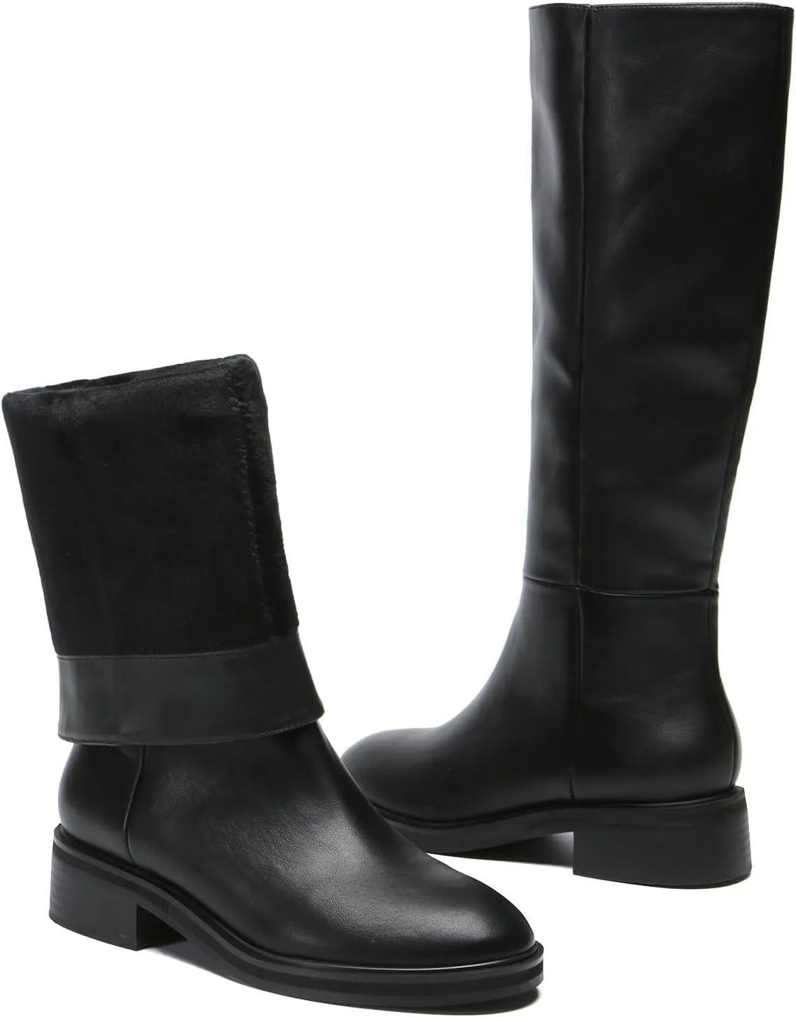 Bernal Women's Knee High Boots Side Zipper Low Chunky Heel Boots Comfortable Classic Round Toe Boots Riding Boots for Ladies Fall Winter