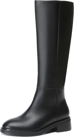 Bernal Women's Knee High Boots Side Zipper Low Chunky Heel Boots Comfortable Classic Round Toe Boots Riding Boots for Ladies Fall Winter