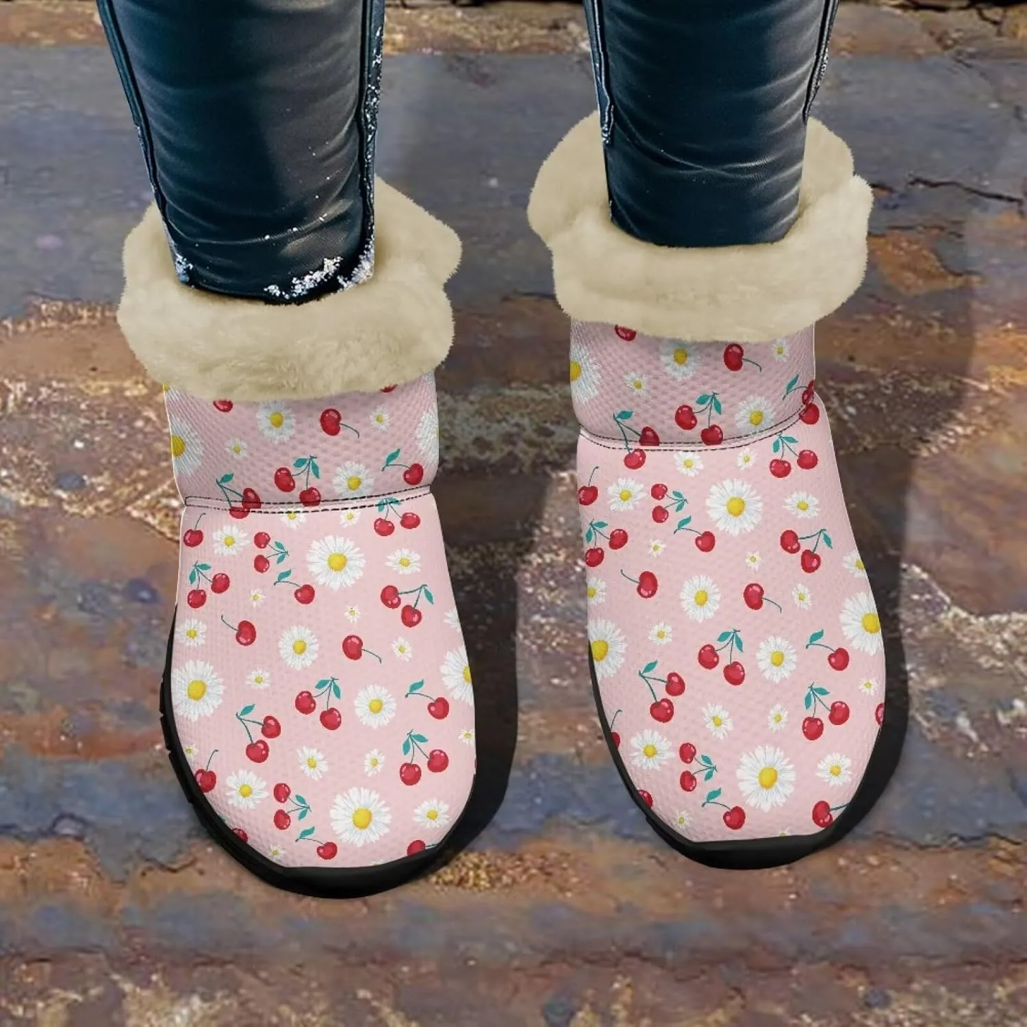 Binienty Winter Snow Boots for Women Comfy Ankle Booties Fur Flannel Lined Warm Walking Boots