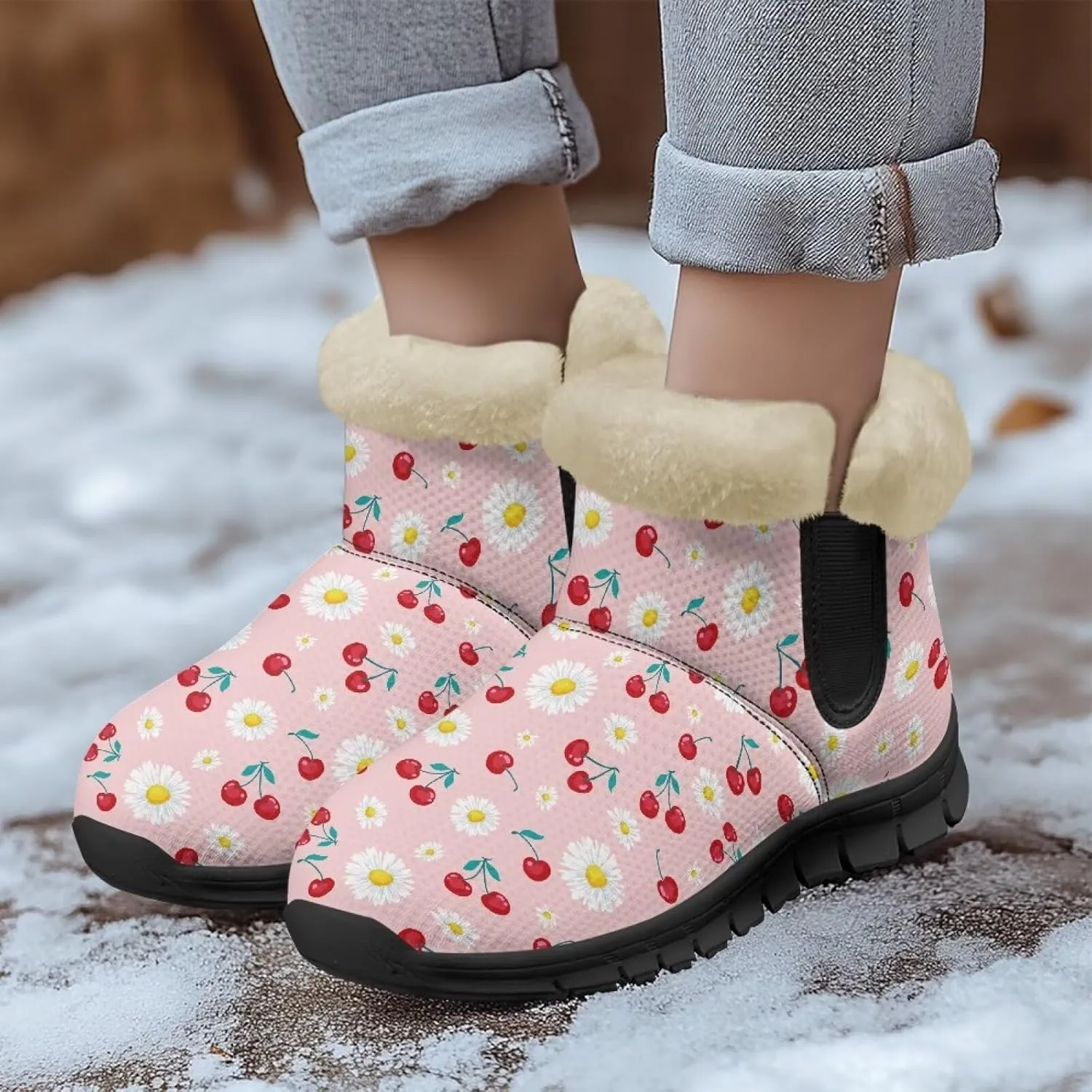 Binienty Winter Snow Boots for Women Comfy Ankle Booties Fur Flannel Lined Warm Walking Boots