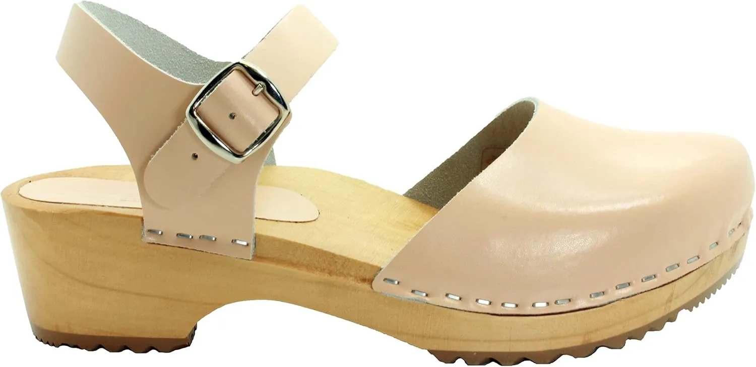 Bjork Alma Low-Heel Wooden Swedish Clog Sandals