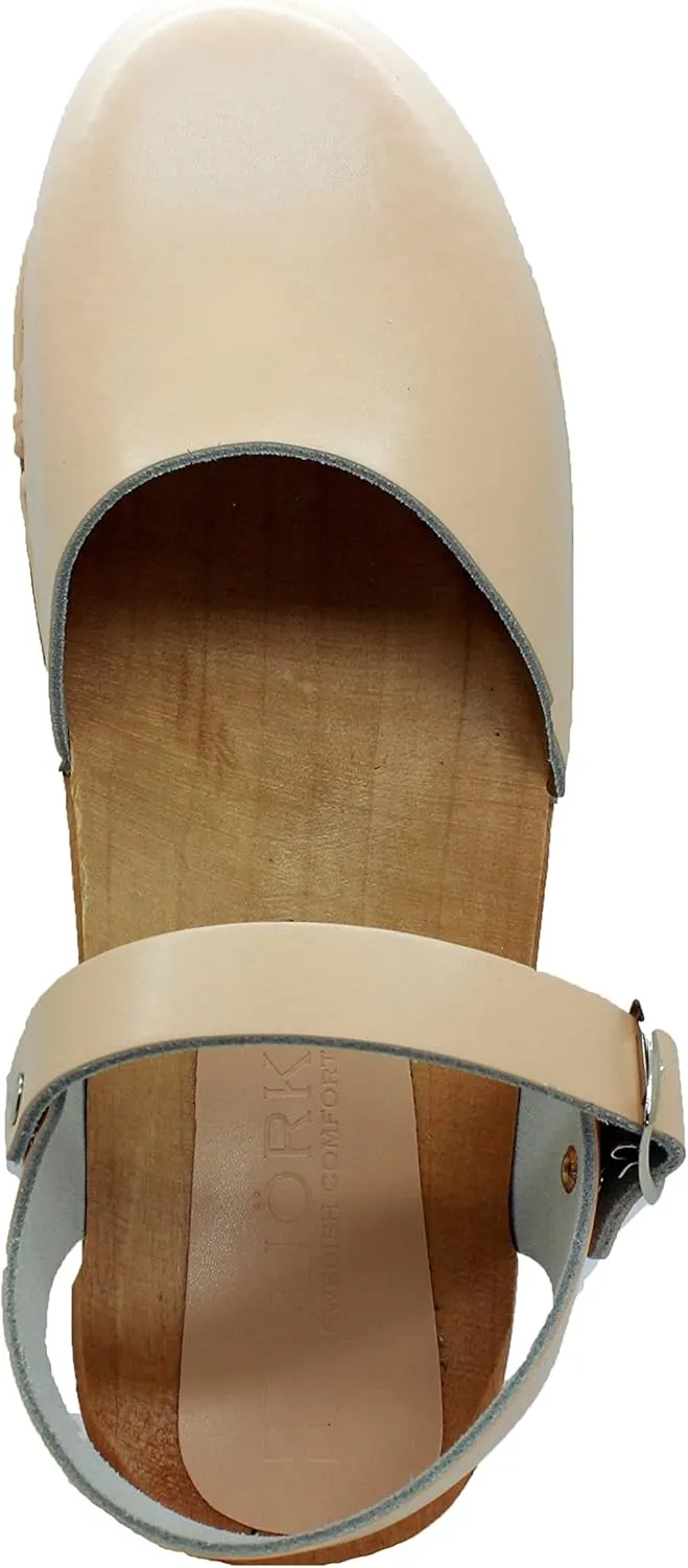 Bjork Alma Low-Heel Wooden Swedish Clog Sandals
