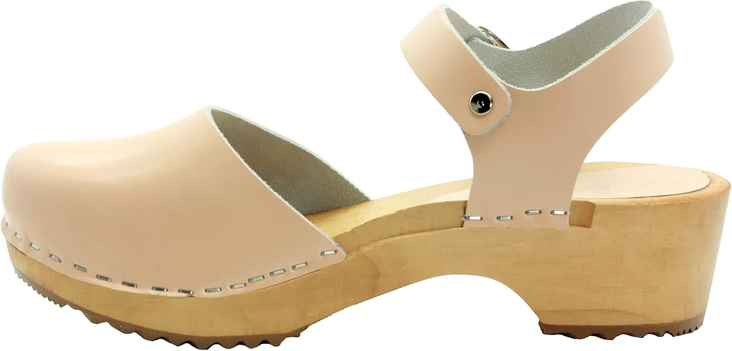 Bjork Alma Low-Heel Wooden Swedish Clog Sandals
