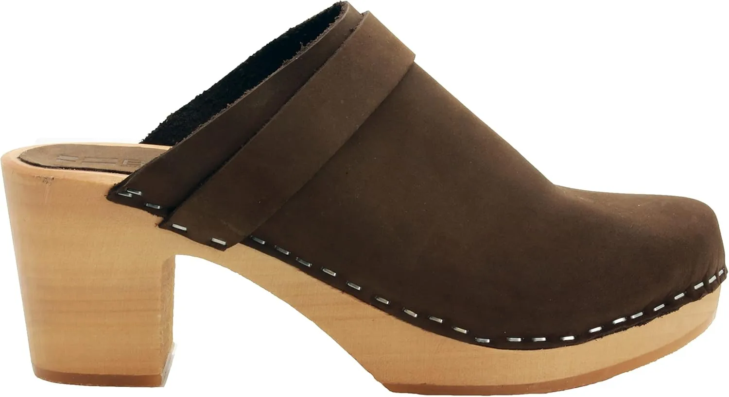 Bjork Women's Mid-Heel Wooden Leather Clog Sandals