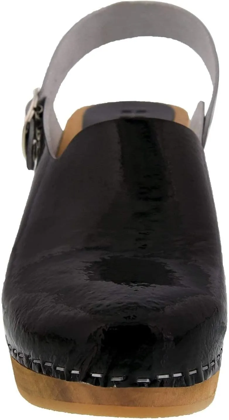 Bjork Women's Mid-Heel Wooden Leather Clog Sandals