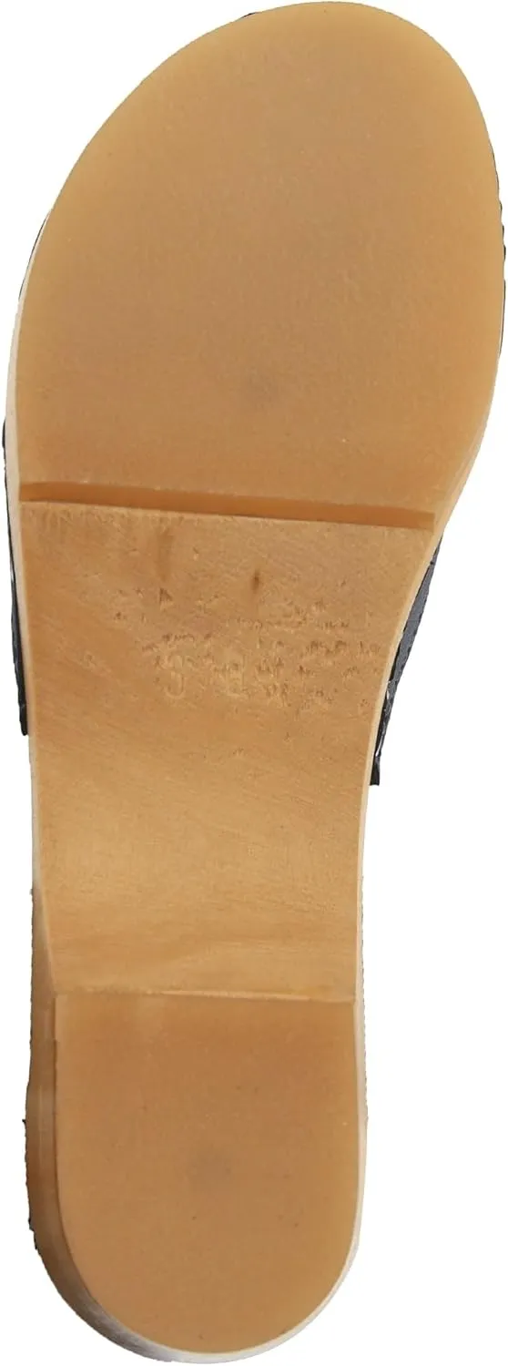 Bjork Women's Mid-Heel Wooden Leather Clog Sandals